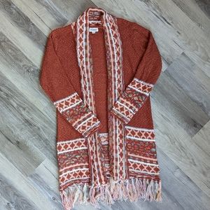 Multicolor Long Cardigan with Fringe